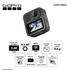 GOPRO - Cámara Digital GoPro MAX 5.6K 360° con Pantalla Táctil