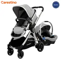 CARESTINO - Coche Cuna Premium Travel System 3en1 -DELUXE V2- Gris
