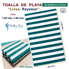 TOALLAS PERU DETALLES Y MAS - Toalla de Playa o Toallón: Verde/Blanco_H - 100% Algodón 450 grs/m2