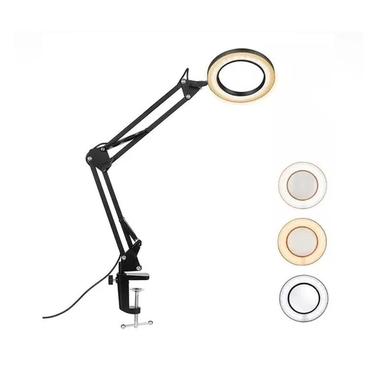 Lámpara de Escritorio Articulada de Metal con Lupa y Luz LED Cable USB