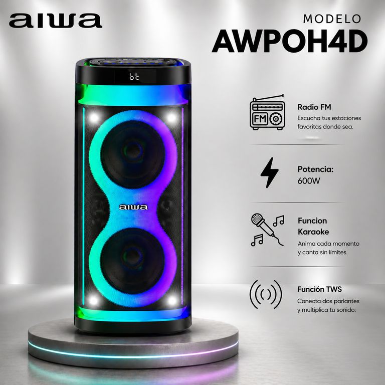 Torre de Sonido Aiwa AWPOH4D Con luces led Y Bluetooth