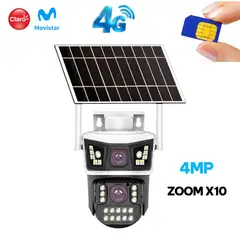 GENERICO - CAMARA DE SEGURIDAD SOLAR 4G CON CHIP 360g ZOOM 16X DOBLE LENTE