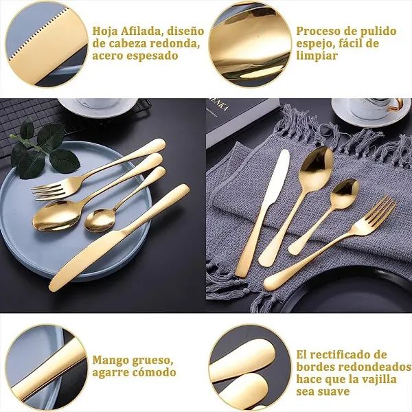 JUEGO DE CUBIERTOS 24 PIEZAS ACERO INOXIDABLE DORADO