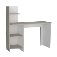 FMFURNITURE - Escritorio Con Biblioteca 4 Repisas - Café Claro 120x120x45 cm