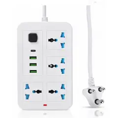 GENERICO - Enchufe Tomacorriente Múltiple Universal 4 Tomas + 3 Puertos USB + 1 Tipo C