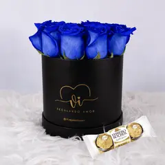 VI REGALANDO AMOR - Box Dual - Box Clasico Rosas Azules+ Ferrero Rocher 3u - Dia de la madre