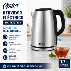OSTER - Hervidor Eléctrico Oster BVSTKT673SS 1.7L Acero Inoxidable 2200W Base 360°