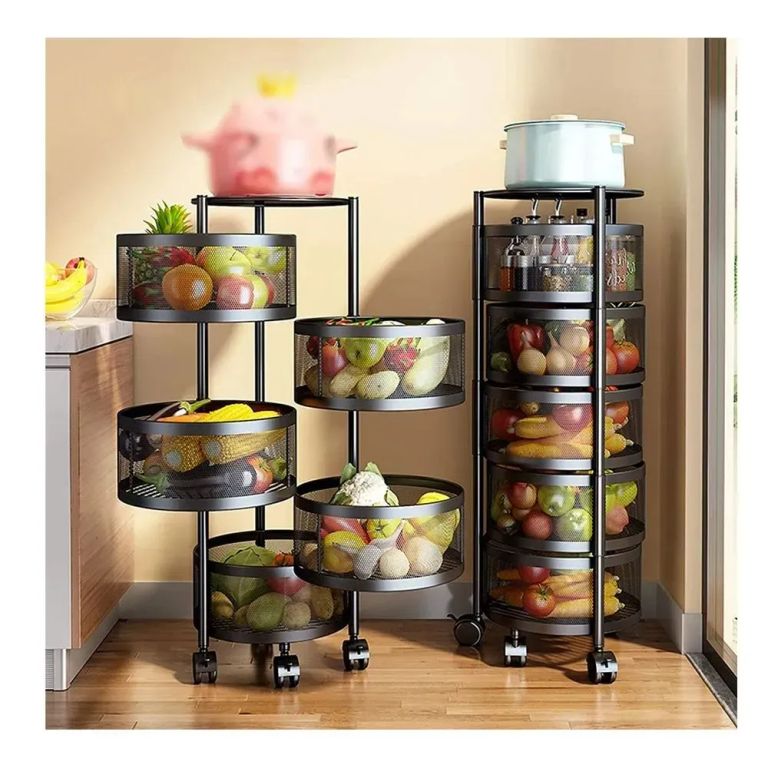 Organizador Frutero Verdulero 5 niveles Redondo Color Negro Acero Inoxidable