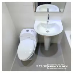 STONE - COMBO DE INODORO ESSENCE BLANCO + LAVATORIO DE 22 C/ PEDESTAL BLANCO STONE