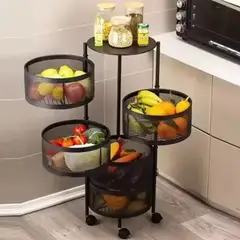 GENERICO - Organizador Frutero Verdulero 5 niveles Redondo Color Negro Acero Inoxidable