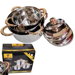 GENERICO - Juego de 3 ollas con tapas acero inoxidable 6pcs