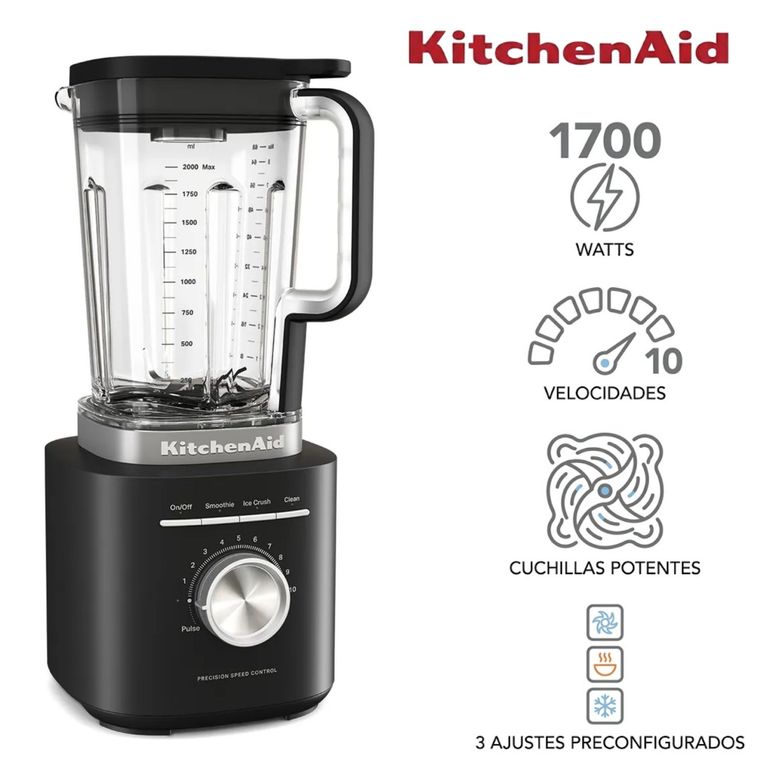 Licuadora Kitchenaid 1700 Watts Vaso 2 Litros 10 Velocidades Negro