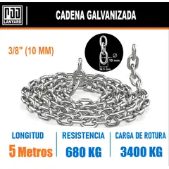 LANYARD - Cadena Galvanizada de eslabon corto zincada 3/8"  - 10mm X 5 MT
