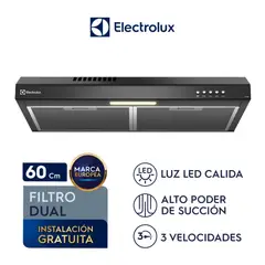 Electrolux - Campana Extractora Electrolux 60cm Alto Poder de Succión e iluminación LED Negra DE6SB