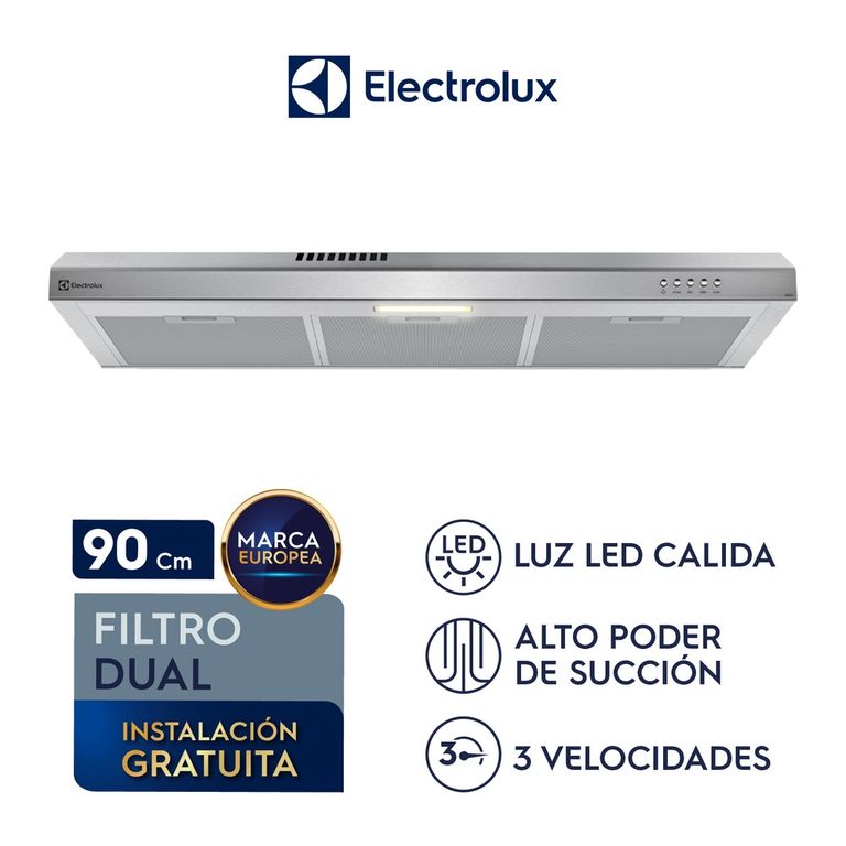 Campana Extractora Electrolux 90cm Alto Poder de Succión e iluminación LED Inox DE9SS