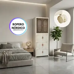 GENERICO - Ropero Nórdico Premium Con Percha Metálica De Colgadores y 4 Niveles - Blanco