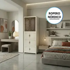 GENERICO - Ropero Moderno Estilo Nórdico Con Colgadores y Ruedas - Blanco