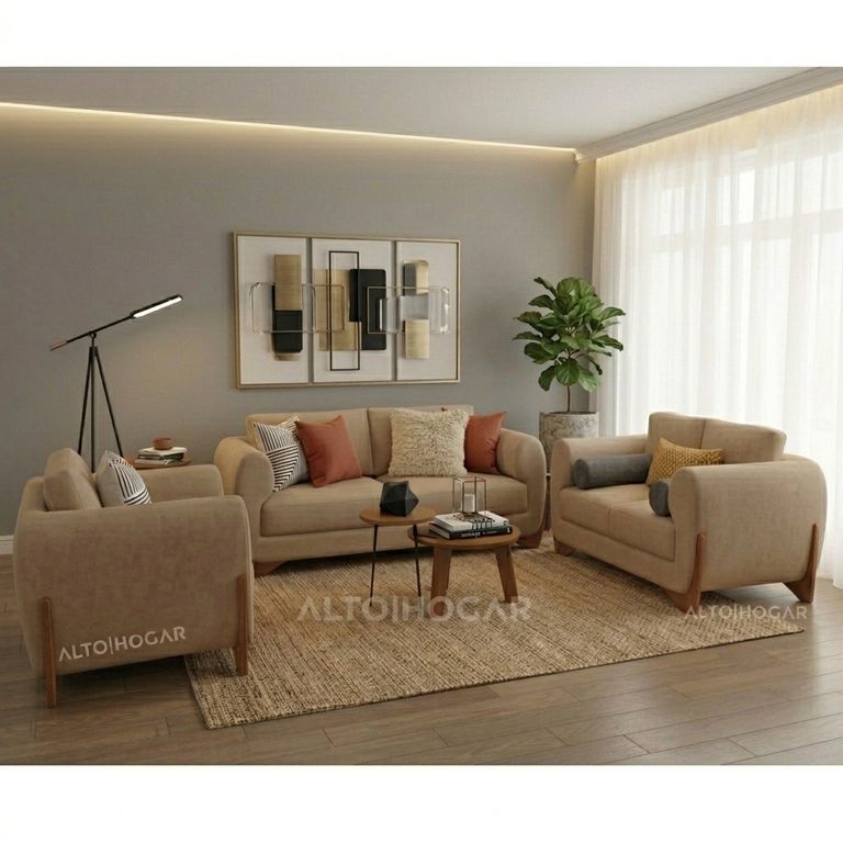 Juego de Sala Amarantha 3 2 1 Tapiz Antifluido Beige