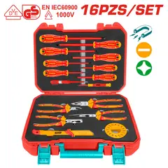 Total Tools - HERRAMIENTAS MANUALES DIELECTRICOS 1000V 16 PZS - MALETIN INDUSTRIAL - THKITH1601