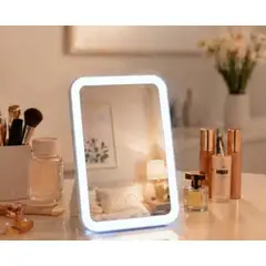 GENERICO - Espejo de Tocador Rectangular LED Tricolor con Luz Ajustable  Rosa y Plomo