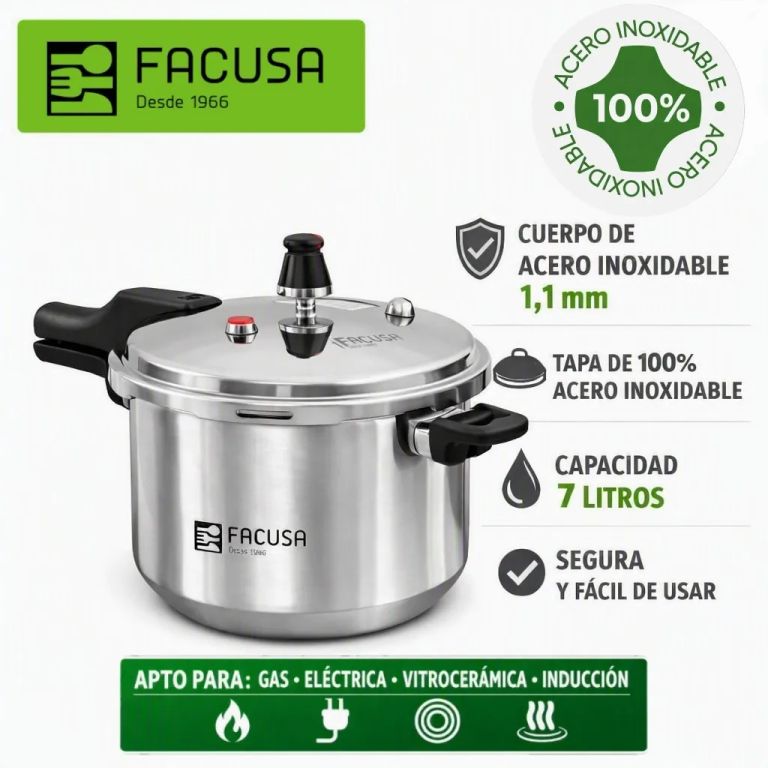 FACUSA - OLLA A PRESIÓN ACERO INOXIDABLE DE 7 LITROS