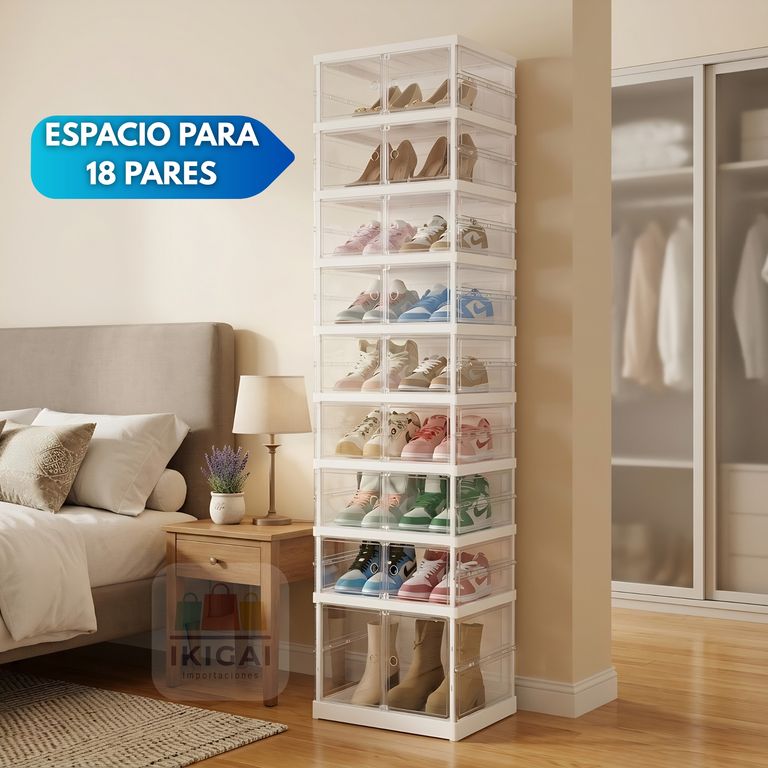 Organizador De Zapatos Plegable Para 18 Pares Con Puertas Magnéticas - Transparente