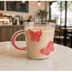 GENERICO - 4 tazas de Vidrio Borosilicato con Mariposas 3D 450ml