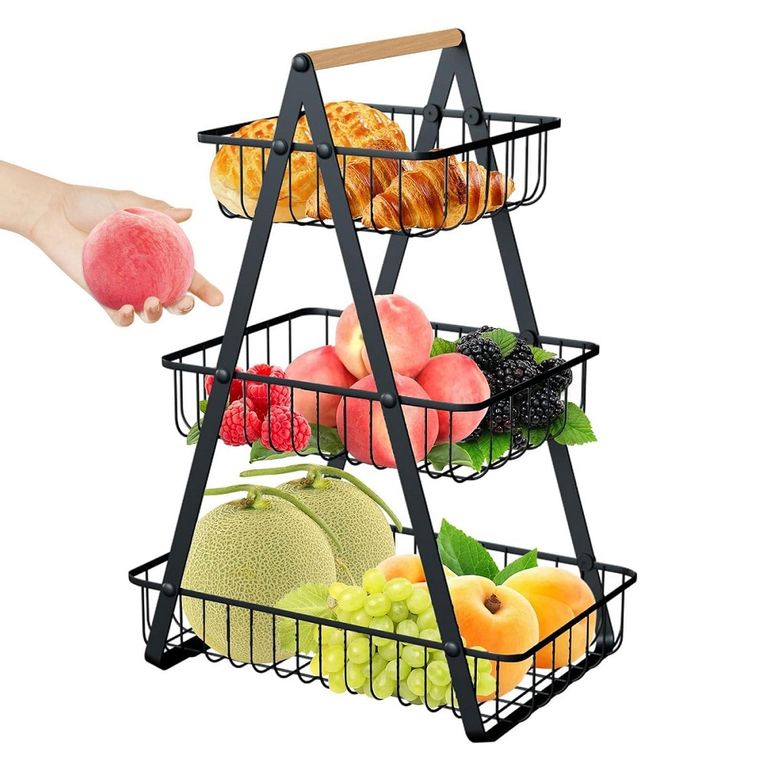 Verdulero de 3 niveles Cesta organizadora Frutero de acero inoxidable