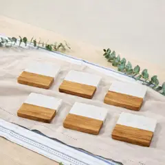 GENERICO - Set de Posavasos en Madera y Mármol Cuadrado- 6 unidades