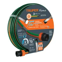 Truper - Manguera 1/2"reforzada 3 capas 20 m conexiones plásticas COD 16052 Truper