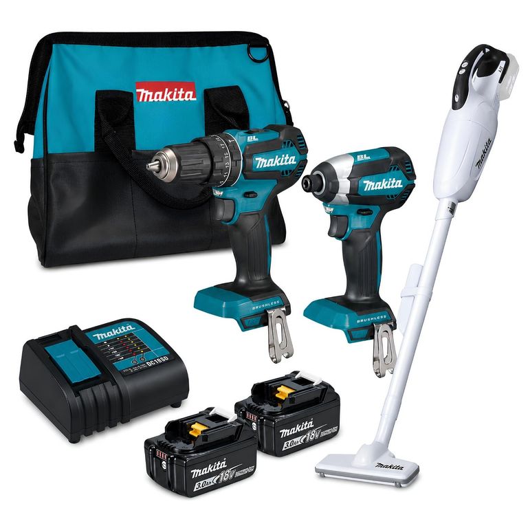 Taladro + Atornillador de impacto + Aspiradora 18V Makita DL