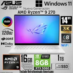 ASUS - Laptop Asus ROG ZEPHYRUS G14 AMD Ryzen 9 270 16GB RAM 1TB SSD RTX 5060-8GB 14"  3K OLED 120Hz