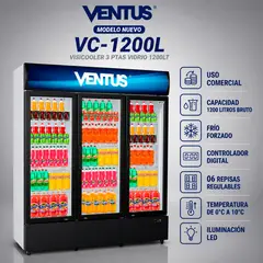 Ventus - VISICOOLER 3 PTAS VIDRIO 1200LT VENTUS VC-1200L