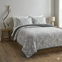 CASATEX - Manta Terciopelo con Sherpa + Fundas de Almohada Gris