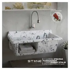 STONE - COMBO LAVADERO FIBRA DE VIDRIO CONTRAPLACADO MARMOLEADO STBL9045 + LAURENT STW-01 STONE