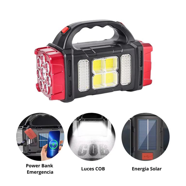 Lámpara Recargable de Mano para Camping Montaña Aventura Con Cargador Solar