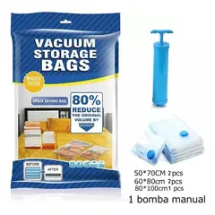 GENERICO - Kit 5 Bolsas Al Vacio + Succionador Para Edredón Ropa Chompa