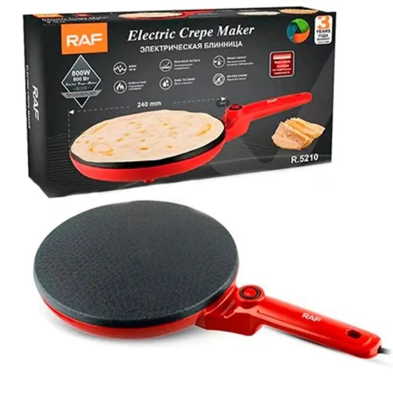 Crepera Eléctrica RAF 800W Máquina de Crepes Antiadherente Cocina Fácil