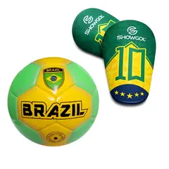 GENERICO - KIT DE FUTBOL PELOTA  Y CANILLERAS BRASIL TALLA KIDS
