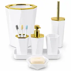 MINARI - Set de 7 Accesorios Organizador para Baño Moderno Blanco KB7