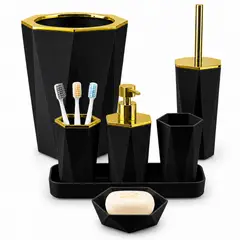 MINARI - Set de 7 Accesorios Organizador para Baño Moderno Negro KB7