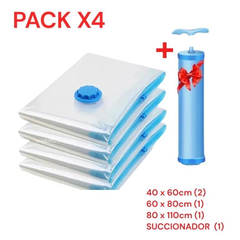 BOLSAS AL VACIO PACK X4 MAS SUCCIONADOR DE AIRE