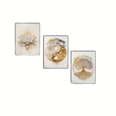 VATYERTY - Set of 3 De Lienzo Bohemio En Estilo Dorado 2D Loto
