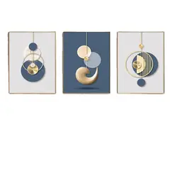 VATYERTY - Set of 3 Pinturas De Pared En Azul Dorado