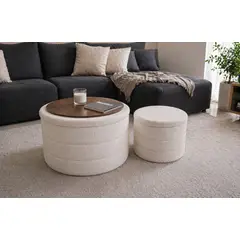 GENERICO - Set 2 muebles & Mesas de Centro Bouclé Ovejero Moderno con Almacenamiento