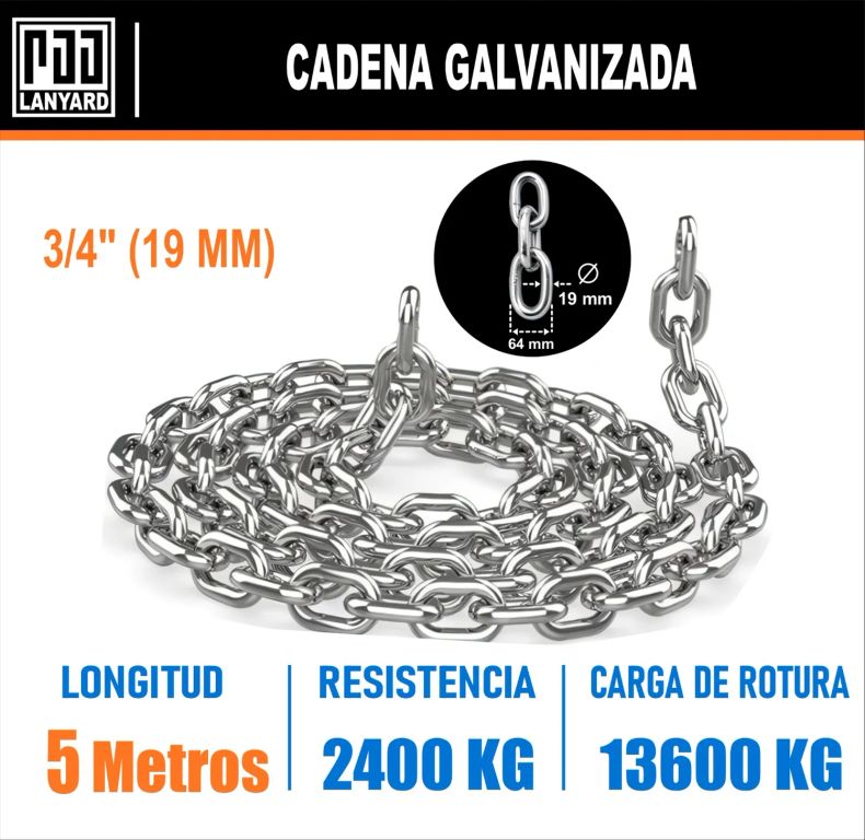 Cadena Zincada de eslabon corto galvanizada 3/4" - 19 mm X 5 MT