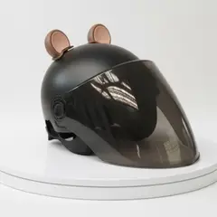 GENERICO - Casco Protección de Moto Negro con Doble Visor y Orejitas