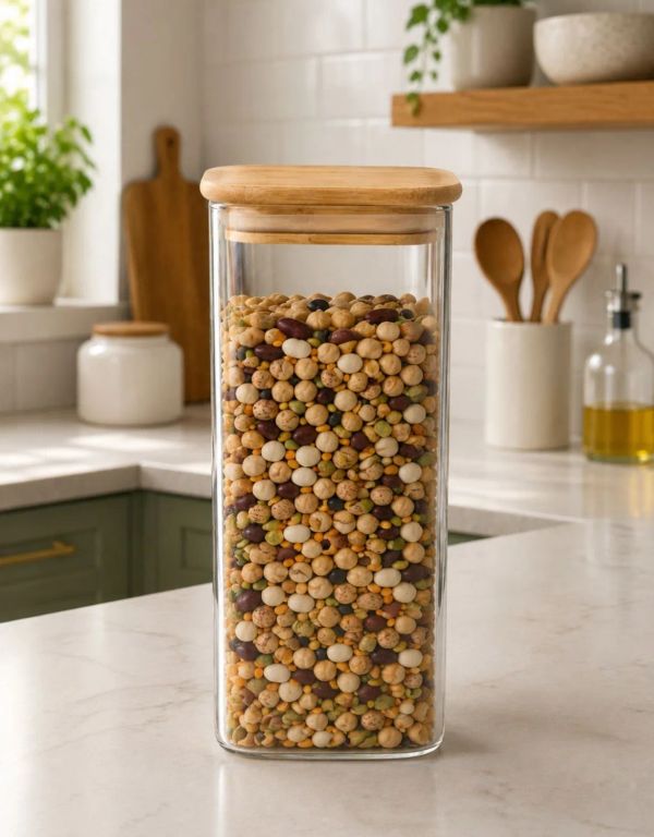 Frasco Hermetico de Vidrio Borosilicato con Tapa Bambú 2000ML