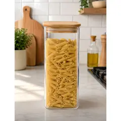 GENERICO - Frasco Hermetico de Vidrio Borosilicato con Tapa Bambú 2000ML