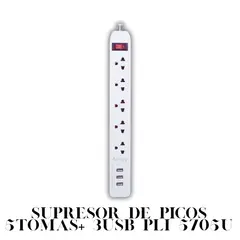 POWER LITE - Supresor de Picos Universal de 5 y 3 USB Tomas 250 VCA Power Lite PLI 5705U